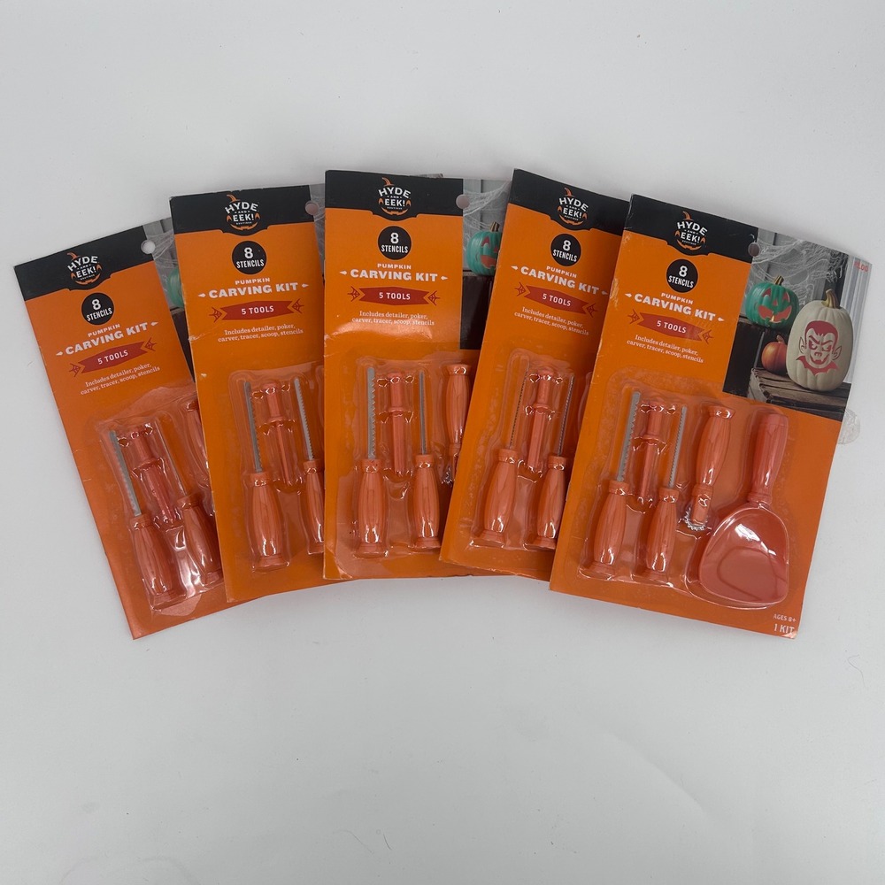 Hyde and Eek Boutique Pumpkin Carving Kit Set of 5 Halloween Tools 8 Stencils